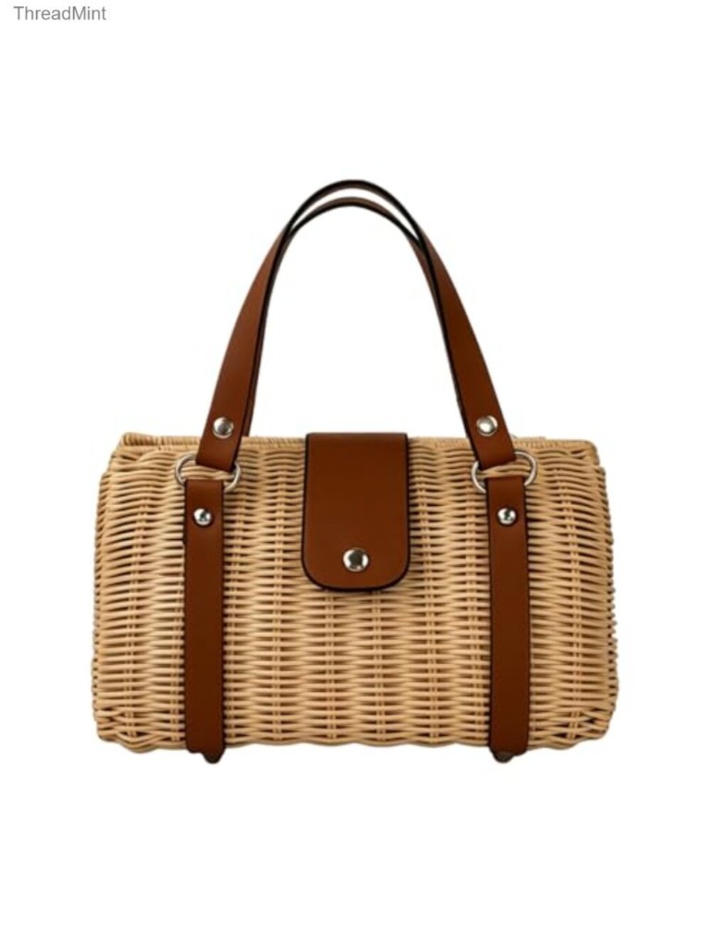 Structured Rattan Purse, Woven Straw Tote Bag for Women, Summer Beach Satchel